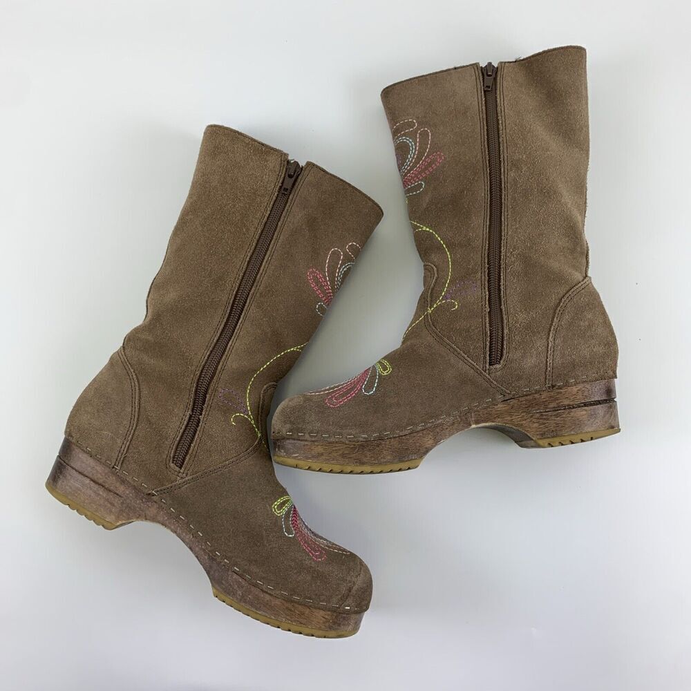 BOGO Hanna Andersson Brown Suede Boot Zip Embroidered Wooden Youth 38 5.5 W 7.5 - Picture 9 of 16